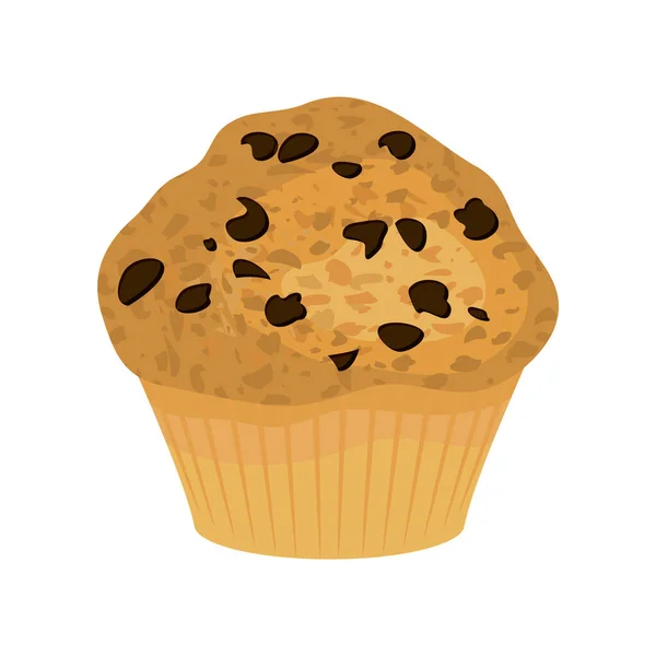 Delicious Chocolate Chip Muffin Pastry Icon Vector Fresh Classic Muffin — Stockvektor