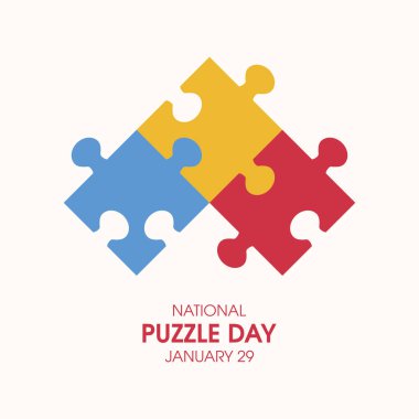 Ulusal Bulmaca Günü vektörü. Üç yapboz parçası ikon vektörü. Bulmaca Günü Posteri, 29 Ocak. Önemli bir gün.