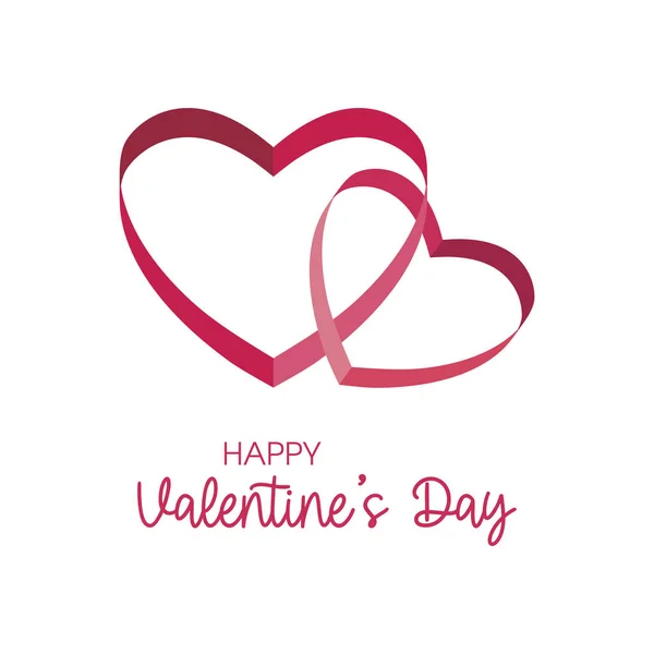 Feliz Día San Valentín Tarjeta Felicitación Con Dos Cintas Corazón — Vector de stock