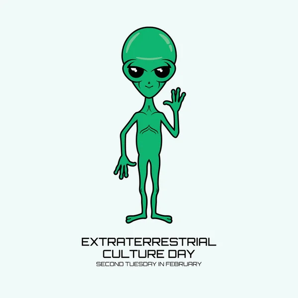Tag Der Außerirdischen Kultur Lustige Grüne Alien Comicfigur Lächelndes Außerirdisches — Stockvektor