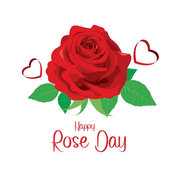 Happy Rose Day Ευχετήρια Κάρτα Κόκκινο Τριαντάφυλλο Και Καρδιά Διάνυσμα — Διανυσματικό Αρχείο