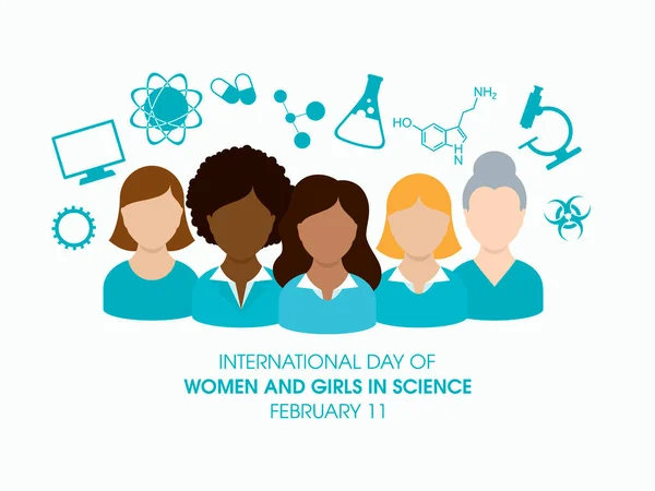 Dia Internacional Das Mulheres Meninas Vetor Ciência Cientistas Sexo Feminino — Vetor de Stock