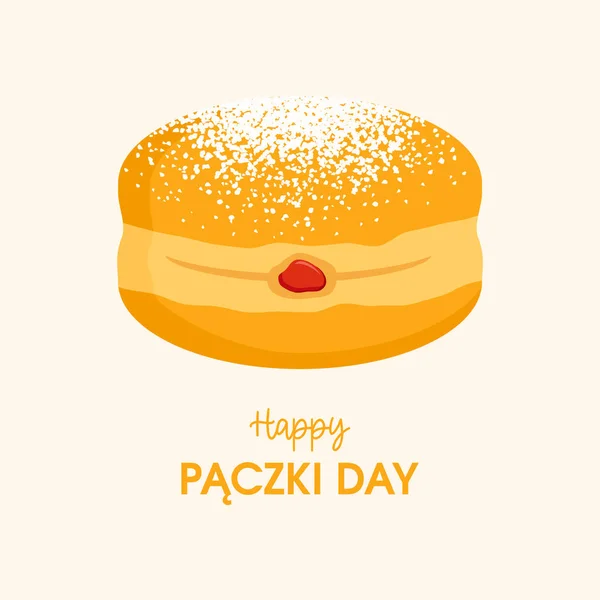 Feliz Día Paczki Vector Donut Polaco Tradicional Lleno Mermelada Vector — Archivo Imágenes Vectoriales