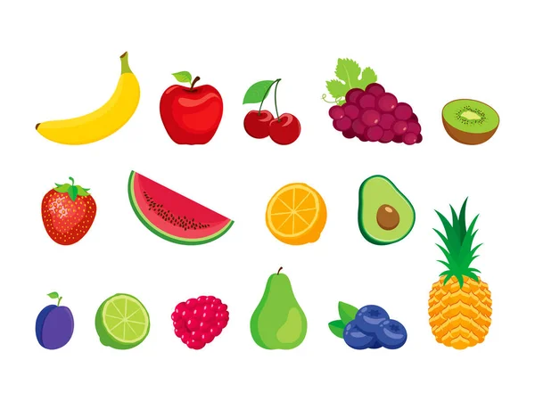 Vruchten Bessen Verschillende Soorten Pictogram Set Vector Fruit Icoon Set — Stockvector