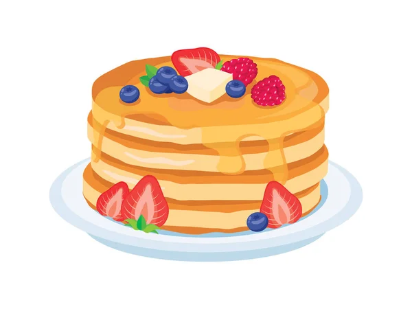 Pancake Segar Dengan Buah Berry Dan Vektor Ikon Sirup Tumpukan - Stok Vektor