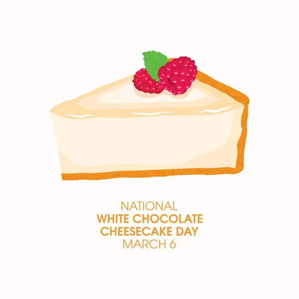 National White Chocolate Cheesecake Day Vector Een Stuk Taart Met — Stockvector