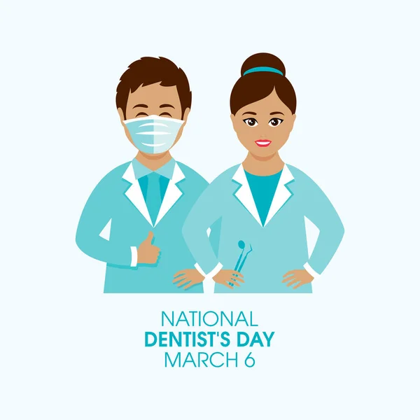 National Dentists Day Poster Man Woman Chentists Vector 미소짓는 치과용 — 스톡 벡터