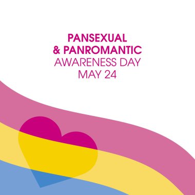 Panseksüel ve Panromantik farkındalık günü vektörü. Beyaz arka planda izole edilmiş panromantik gurur sembolü vektörü sallıyor. 24 Mayıs. Önemli bir gün.