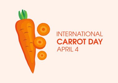 Uluslararası Havuç Günü vektörü. Tam havuç ve dilimler ikon vektörü. Havuç Günü Posteri, 4 Nisan. Önemli bir gün.