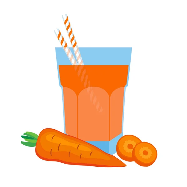 一杯健康的胡萝卜汁图标病媒 新鲜的胡萝卜平滑图标孤立在一个白色的背景 带有稻草设计元素的胡萝卜汁玻璃杯 — 图库矢量图片