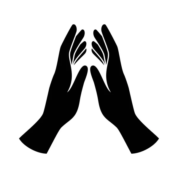 祈祷双手黑色轮廓图标矢量 在白色背景下分离的人的手在祈祷图标向量 — 图库矢量图片