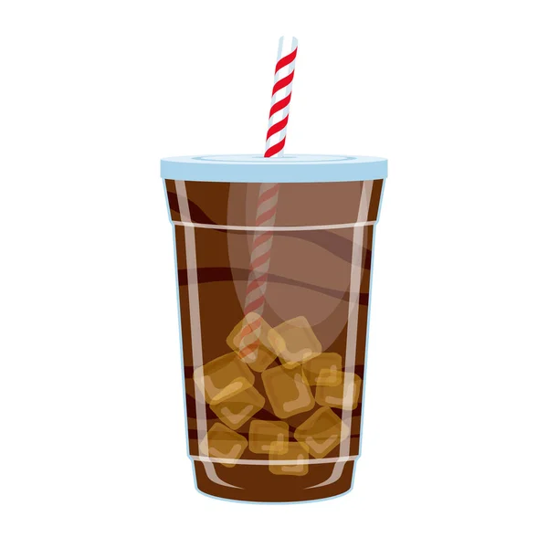 冰镇咖啡在一个塑料杯图标向量 巧克力奶昔在一个塑料杯子与稻草图标向量隔离在白色的背景 冰咖啡设计元素 — 图库矢量图片