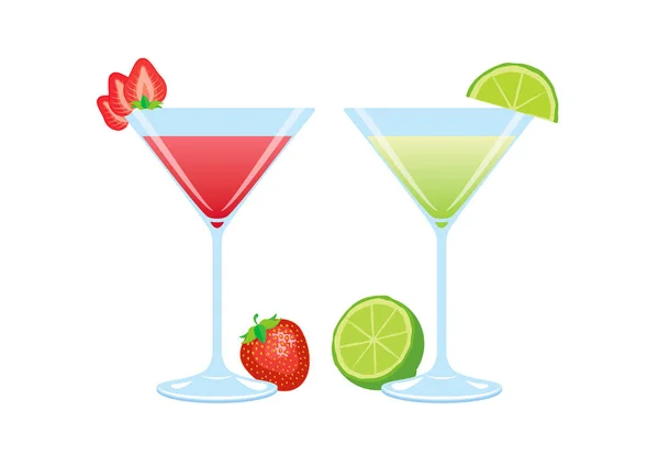 Eper Lime Daiquiri Ital Ikon Készlet Vektor Fehér Alapon Izolált — Stock Vector