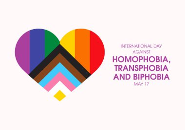 Uluslararası Homofobiye Karşı Gün, Transfobi ve Bifobi vektörü. Kalp şekli ikon vektöründe LGBT gurur bayrağı. Gay gururu aşk sembolü vektörü. 17 Mayıs. Önemli bir gün.