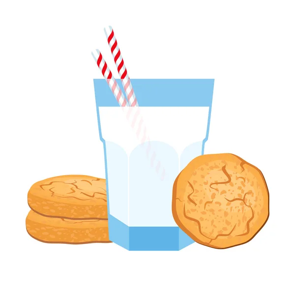 一杯牛奶和甜饼干图标向量 在白色背景下分离的饼干和牛奶图标载体 甜早餐设计元素 — 图库矢量图片
