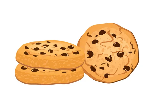 チョコレートチップクッキーのアイコンベクトルの山 白い背景に隔離された自家製の甘いクッキーベクトル 甘い朝食のデザイン要素 — ストックベクタ
