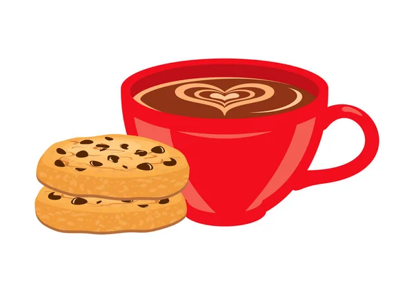 Copa Café Caliente Galletas Icono Conjunto Vectores Taza Roja Con — Vector de stock