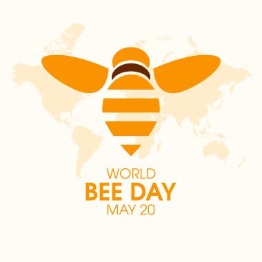 Dünya Arı Günü vektörü. Arı simgesi ve dünya haritası siluet vektörü. Arı Günü Posteri, 20 Mayıs. Önemli bir gün.