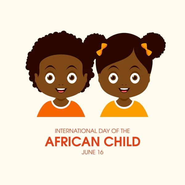 非洲儿童病媒国际日 男孩和女孩可爱的笑着非洲孩子卡通人物 快乐的非洲儿童病媒 非洲儿童海报日 6月16日 重要的一天 — 图库矢量图片