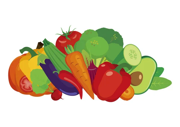 Pile Fresh Raw Vegetables Icon Vector Different Types Vegetables Icon — Stock Vector