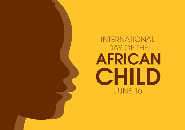 非洲儿童病媒国际日 孩子的脸从轮廓轮廓矢量 婴儿头像图标 非洲儿童海报日 6月16日 重要的一天 — 图库矢量图片
