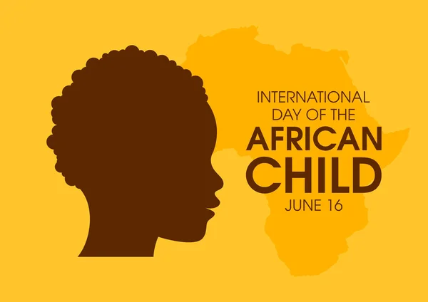 非洲儿童病媒国际日 可爱的孩子脸从轮廓轮廓矢量 婴儿头像图标 非洲儿童海报日 6月16日 重要的一天 — 图库矢量图片