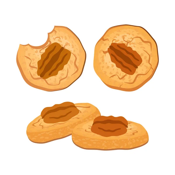 Sweet Pecan Sandies Cookies Icon Set Vector Galletas Dulces Con — Archivo Imágenes Vectoriales