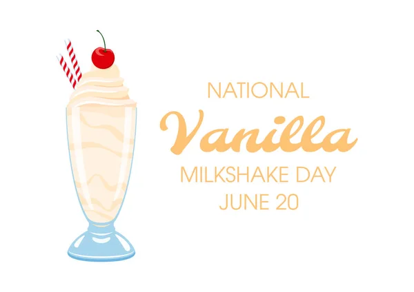 National Vanilla Milkshake Day Vector Glass Milkshake Cherry Top Icon — Stock Vector