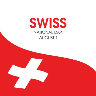 İsviçre Ulusal Günü vektörü. Değişken vektörün soyut dalgalanan bayrağı beyaz bir arkaplanda izole edildi. İsviçre bayrağı tasarımı. 1 Ağustos. Önemli bir gün.