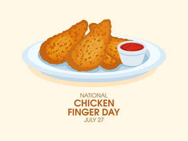 Εθνική Ημέρα Δάχτυλο Κοτόπουλο Διάνυσμα Τηγανητά Δάχτυλα Κοτόπουλου Κόκκινη Σάλτσα — Διανυσματικό Αρχείο