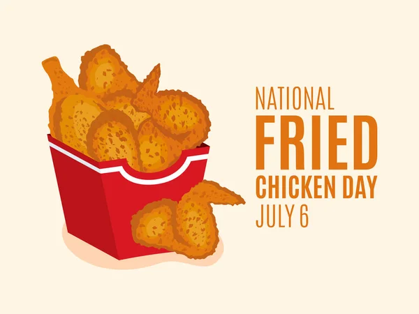 National Fried Chicken Day Vektor Kbelík Smaženými Kuřecími Kousky Vektorové — Stockový vektor