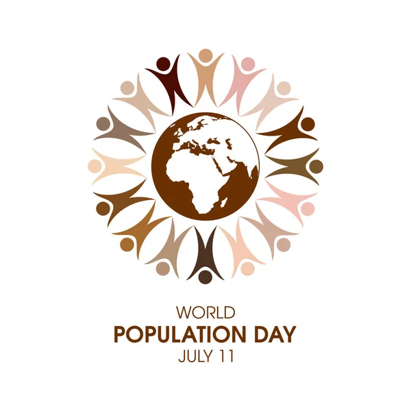 世界人口日病媒 站在地球设计元素周围的人物形象 全球人口过剩病媒 7月11日重要的一天 — 图库矢量图片