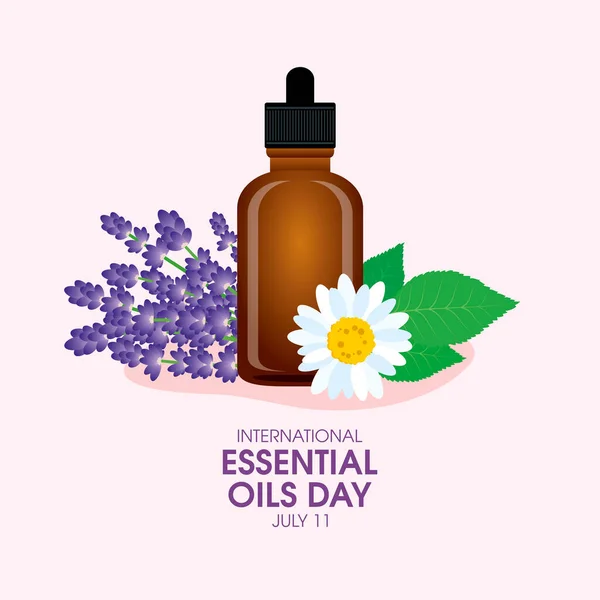 International Essential Oils Day Vector Brown Glass Bottle Essential Oil — 스톡 벡터