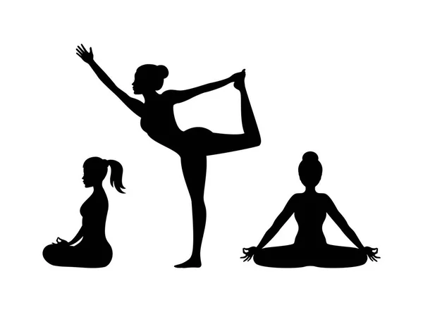 Woman Yoga Position Icon Set Vector Women Yoga Position Black — 图库矢量图片