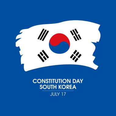 Güney Kore 'de Anayasa Günü. Güney Kore ikon vektörünün soyut boya fırçası, mavi arka planda izole edilmiş. Güney Kore bayrağı grunge tasarım elementi sallıyor. 17 Temmuz. Önemli bir gün.