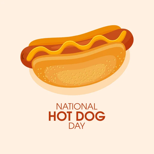 National Hot Dog Day Vector Grilled Sausage Bun Mustard Icon — Stock Vector