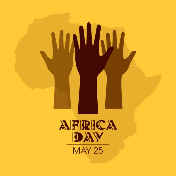 Africa Day Poster Human Hands Vector Black Raised Hands Silhouette — ストックベクタ