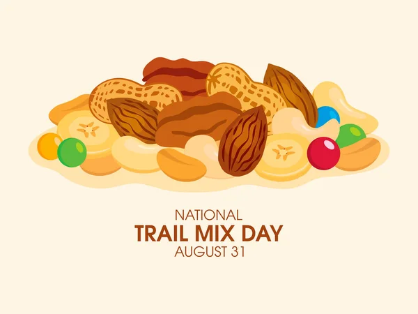 National Trail Mix Day Vector Pile Mixed Nuts Dried Fruit — 스톡 벡터