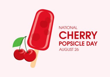 Ulusal Kirazlı Dondurma Günü vektörü. Taze kiraz ikon vektörlü vişneli buz şekeri. Kırmızı buzlu şeker çizimi. 26 Ağustos. Önemli bir gün.