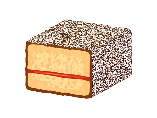 Lamington Sponge Cake Coconut Icon Vector Australian Chocolate Dessert Jam — Vettoriale Stock
