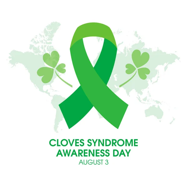 Cloves Syndrome Awareness Day Vector Green Awareness Ribbon World Map — Image vectorielle