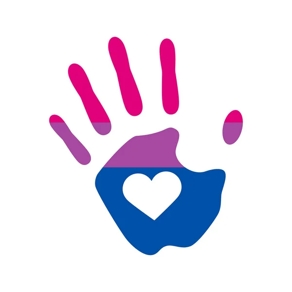 Handprint Heart Bisexual Pride Flag Icon Vector Palm Print Bisexual — ストックベクタ