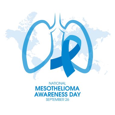 National Mesothelioma Awareness Day vector. Blue awareness ribbon, human lungs and world map silhouette icon vector isolated on a white background. September 26. Important day clipart