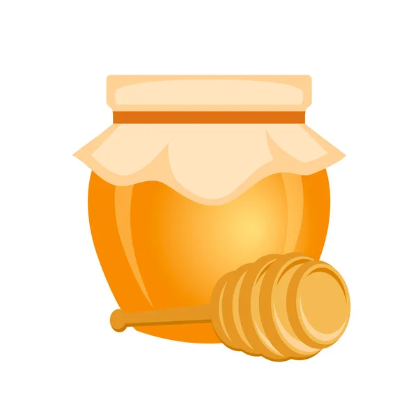 Full Glass Jar Honey Honey Dipper Icon Vector Honey Jar — Vector de stock