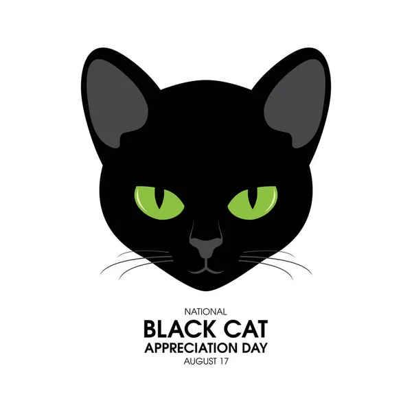 National Black Cat Appreciation Day Vector Black Cat Head Green — Stock vektor