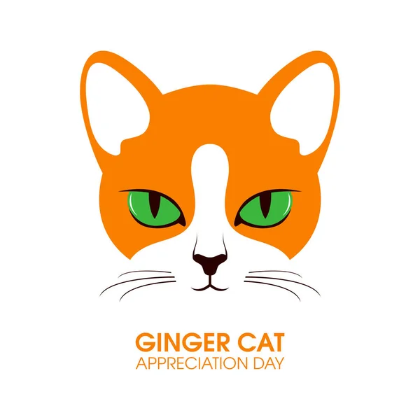 Ginger Cat Appreciation Day Vector Red Cat Head Green Eyes — стоковый вектор