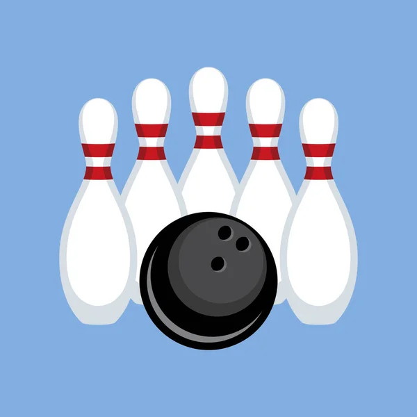 White Bowling Pins Black Ball Icon Vector Five Bowling Pins — Stockový vektor