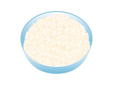 Blue bowl of rice icon vector. Asian staple food design element isolated on a white background. White cooked rice in a bowl vector