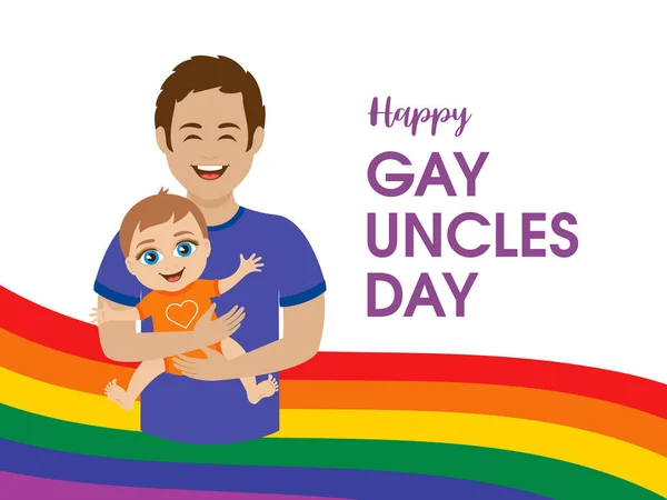 Happy Gay Uncles Day Vector Young Happy Man Holding Smiling — Stock Vector