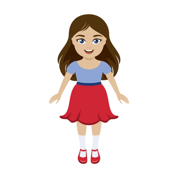 Cute Happy Little Girl Red Skirt Icon Vector Adorable Stylish — Stockový vektor